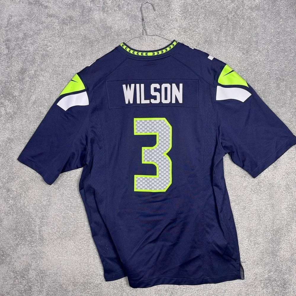 Seattle Seahawks Jersey Mens L Nike On Field Russell Wilson‎ #3 Blue Home